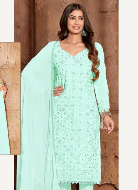 Sky Blue Colour RAMSHA LAKHNAVI 1 NX Festive Wear Georgette Heavy Designer Salwar Suit Collection 1-C